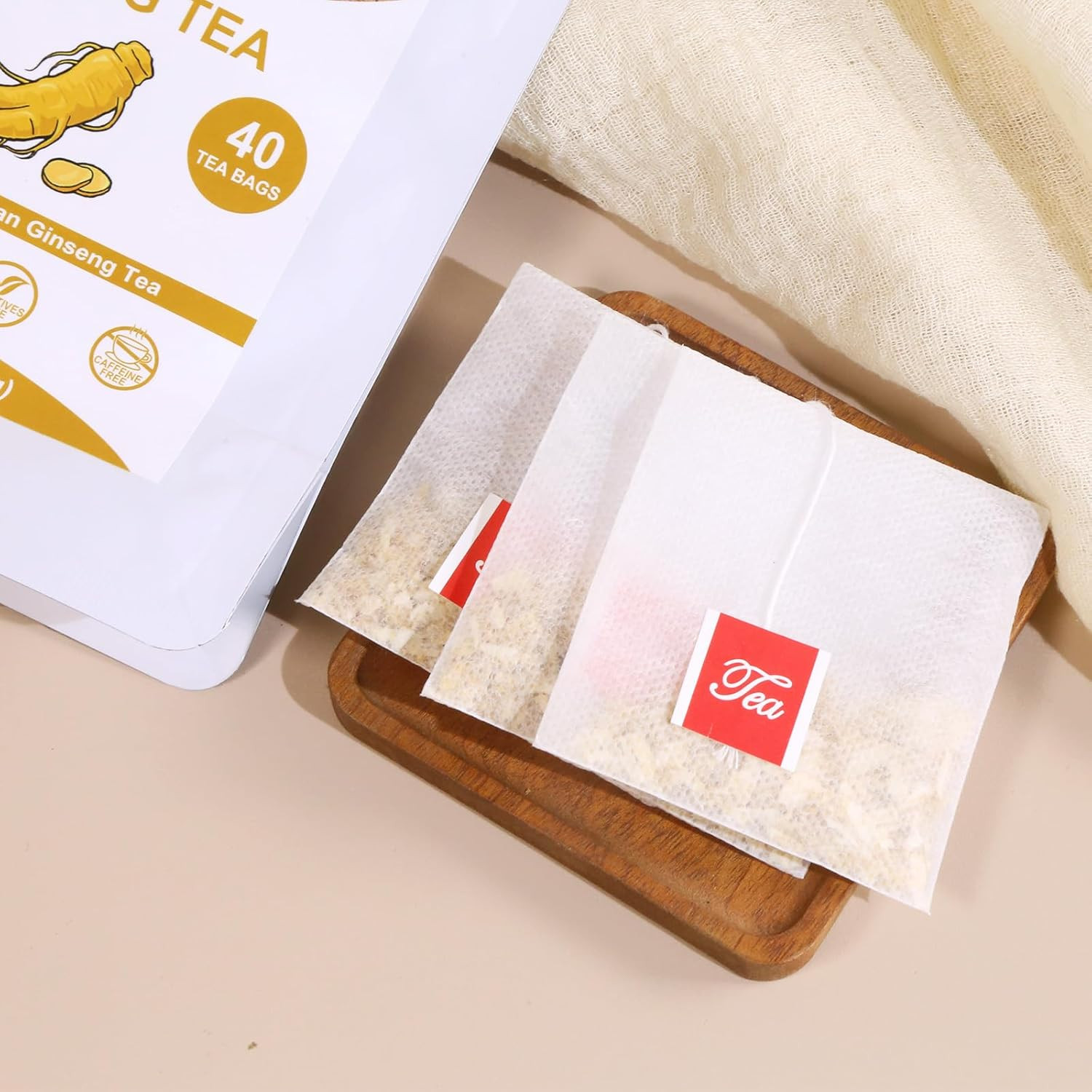 TEARELAE – Ginseng Tea, 40 Count – Pure Ginseng Root Tea Bags – Smooth Flavor –