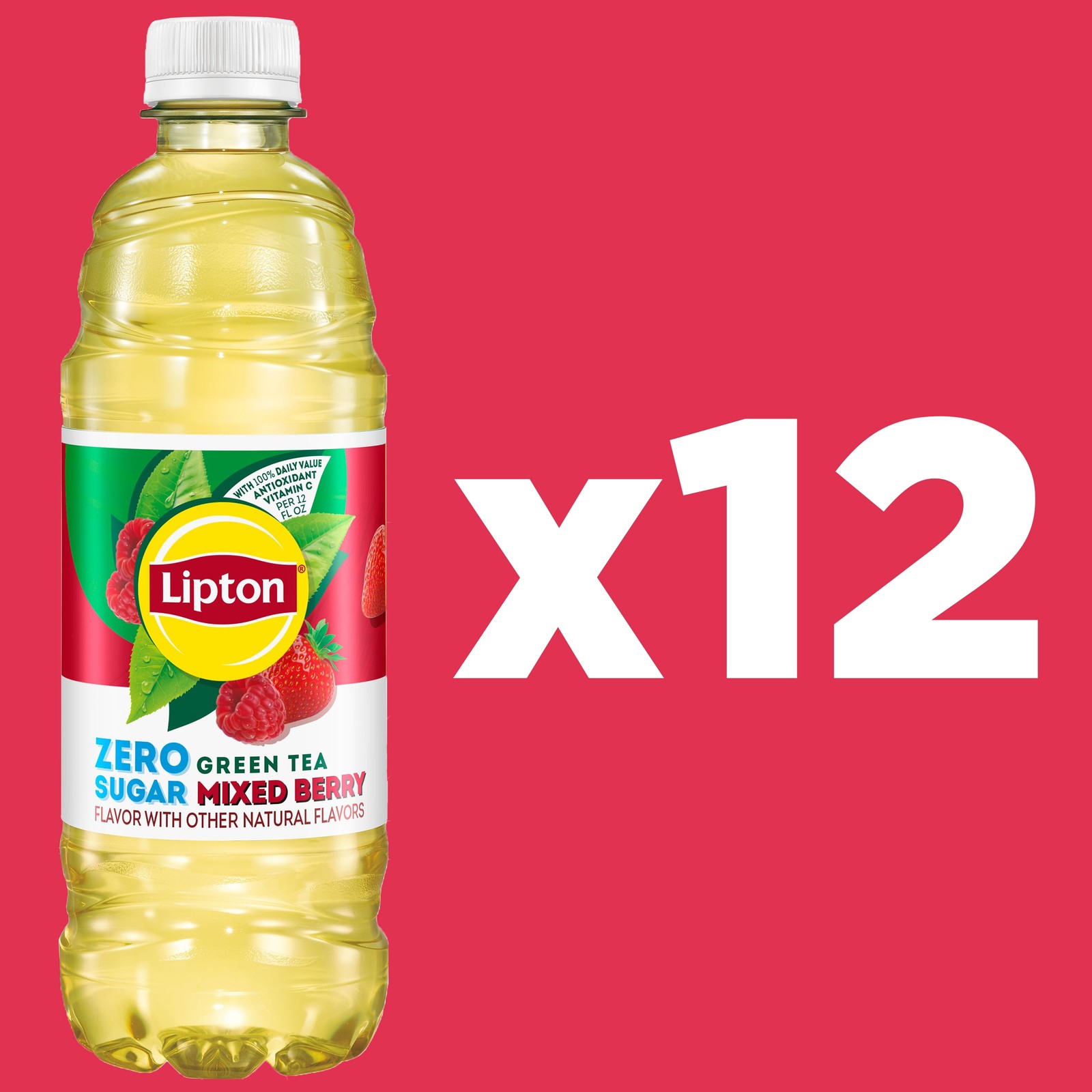 (2 pack) Green Tea Mixed Berry Zero Sugar Iced Tea, 16.9 fl oz, 12 Pack Bottles​