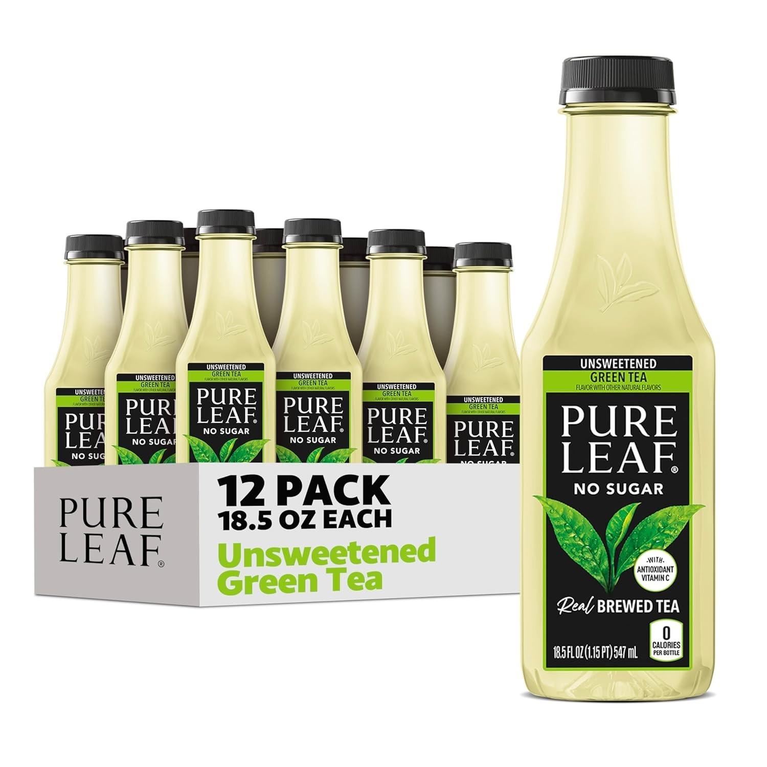 Pure Leaf Unsweetened Green Tea – 12 Bottles of 18.5 fl oz Natural Refreshment