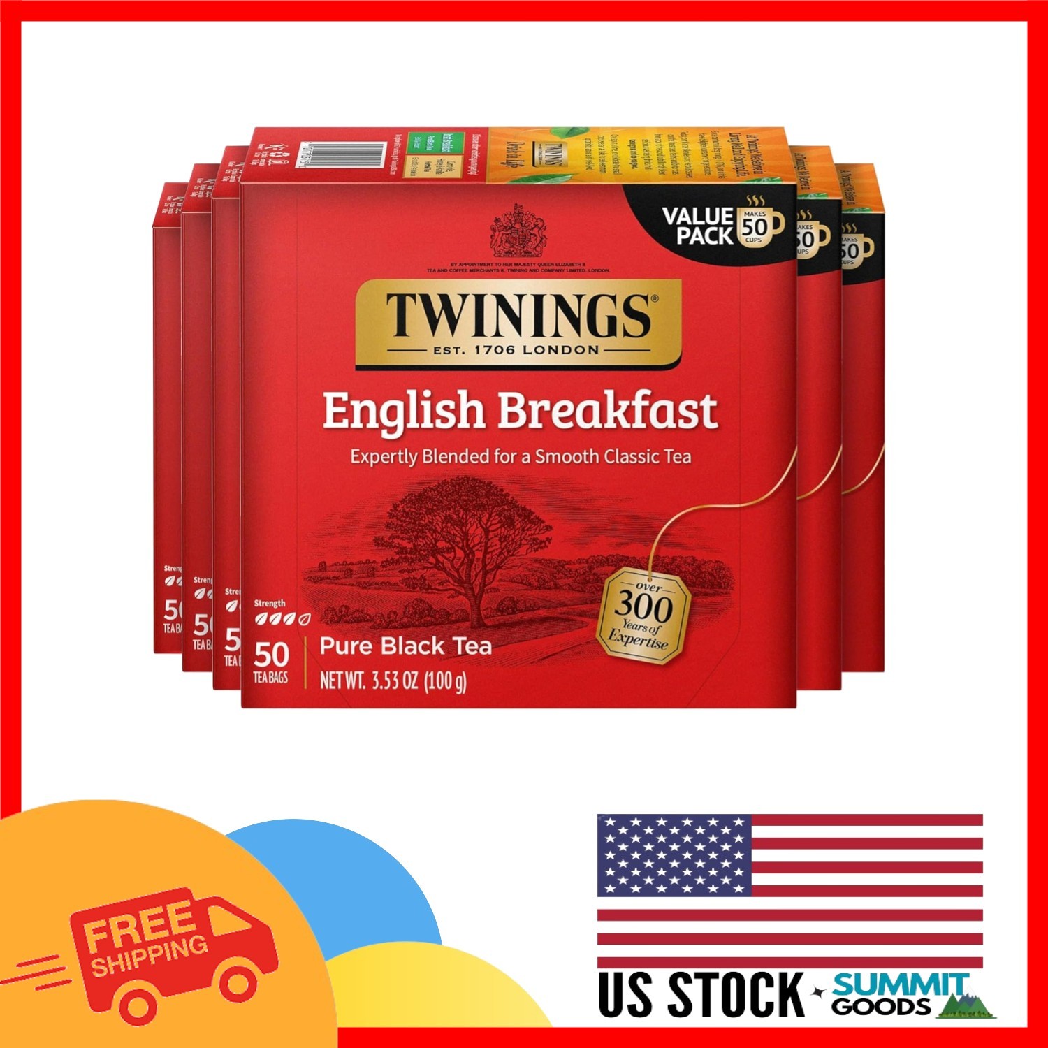 300 Count English Breakfast Black Tea Bags – Caffeinated, Perfect Hot or Iced