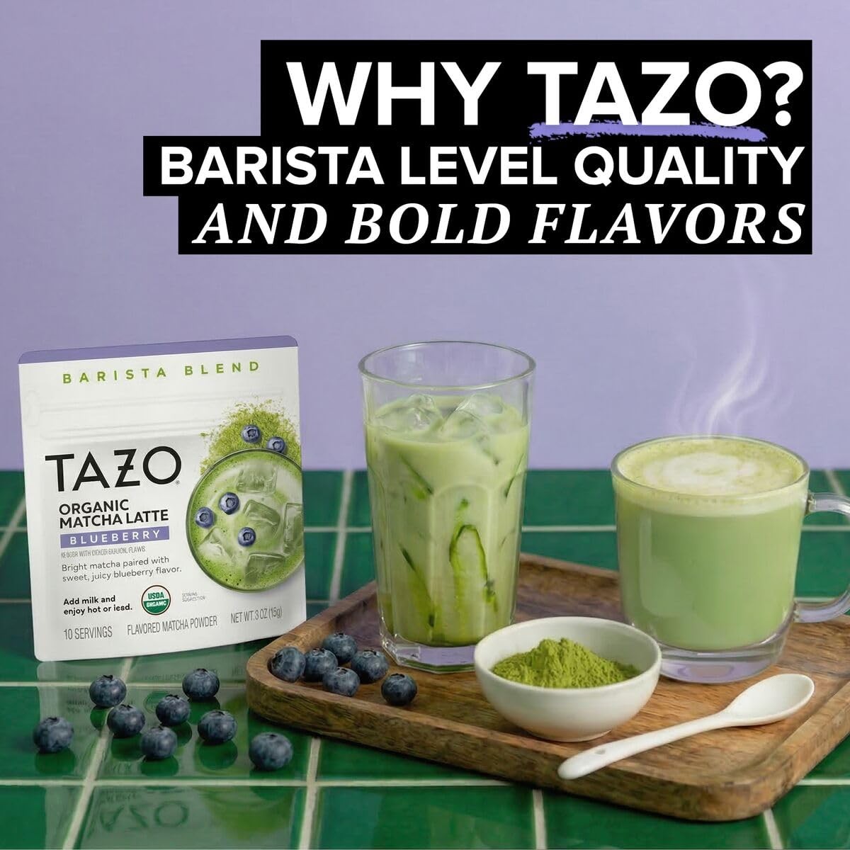 TAZO Organic Blueberry Matcha Latte Powder, Café Style 3.5 Ounce (Pack of 1)