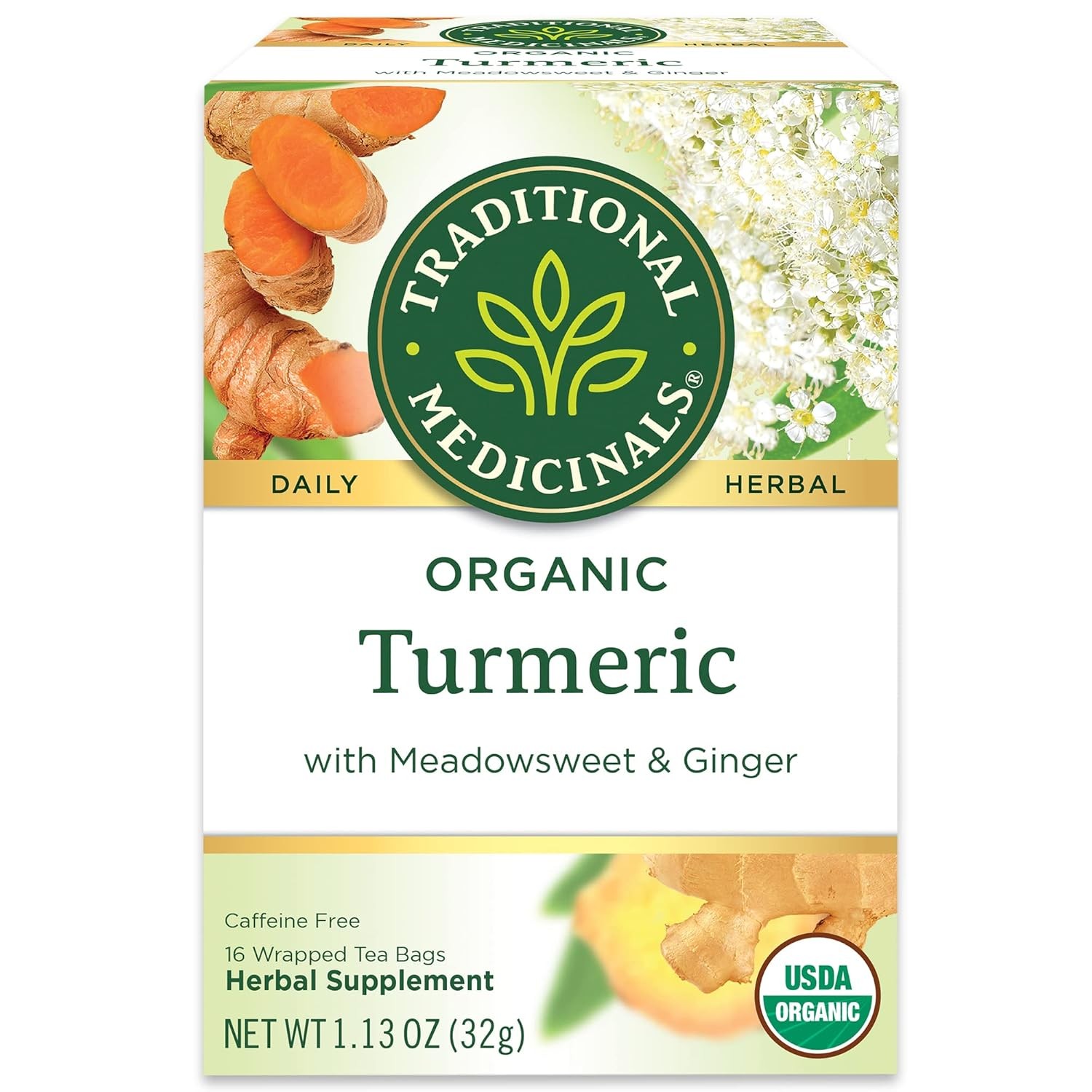 Traditional Medicinals Tea, Organic Turmeric w/Meadowsweet & Ginger, Supports a