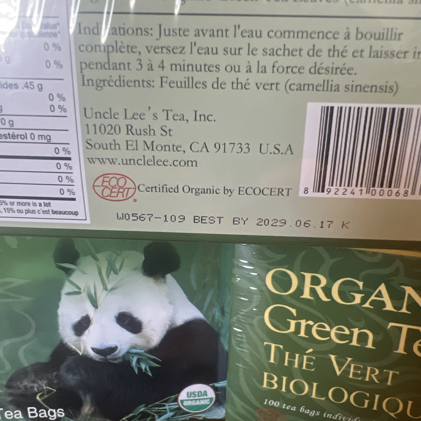 3-Uncle Lee’s Tea Organic Green Tea 100 Bags Each -Lot Of 3 Boxes Exp 6/2029
