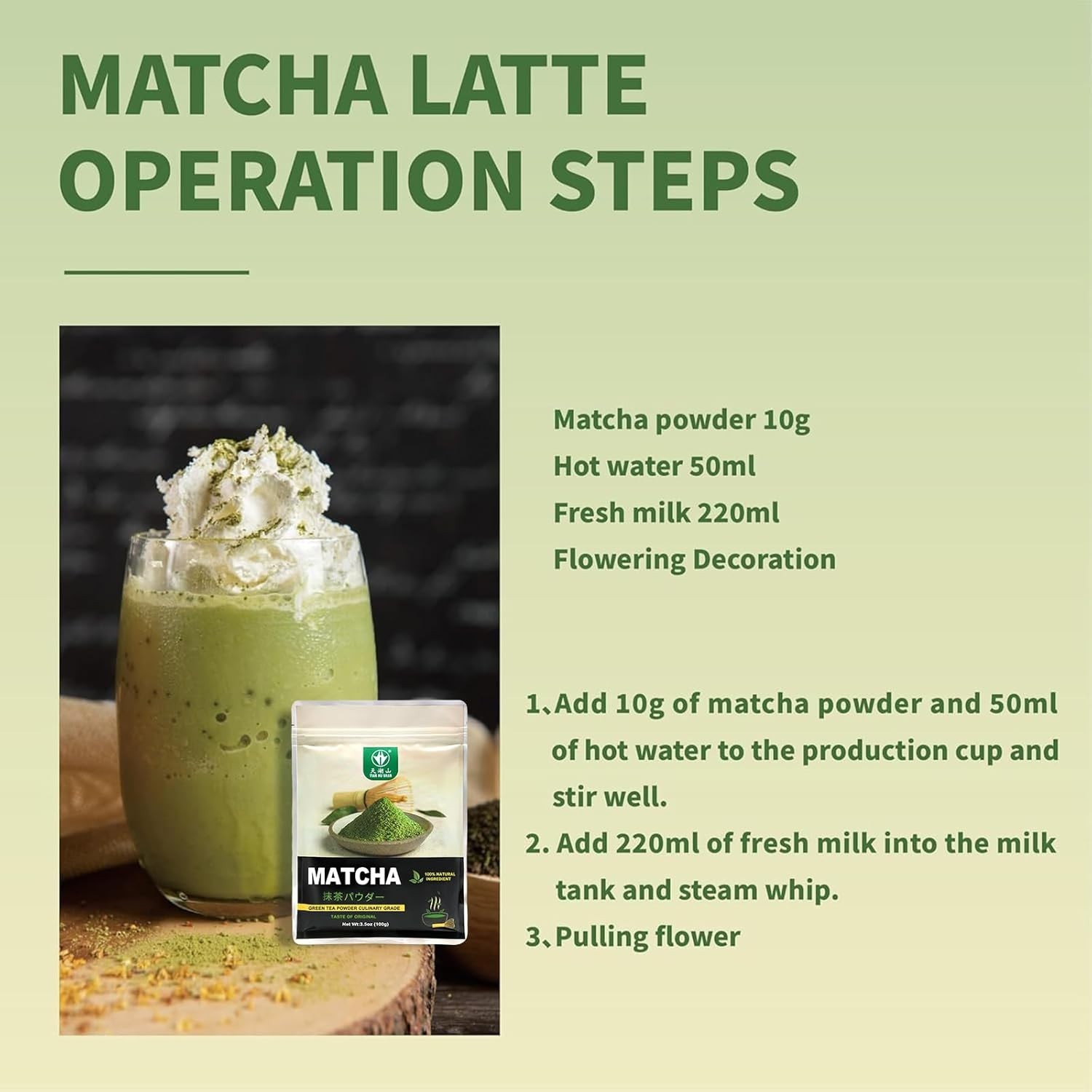 Pure Matcha Powder Green Tea Powder for Latte, Cooking, Baking,100% Natural