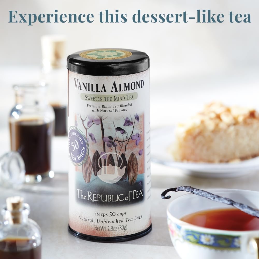 The Republic of Tea — Vanilla Almond Black Tea Tin, 50 Tea Bags, Naturally