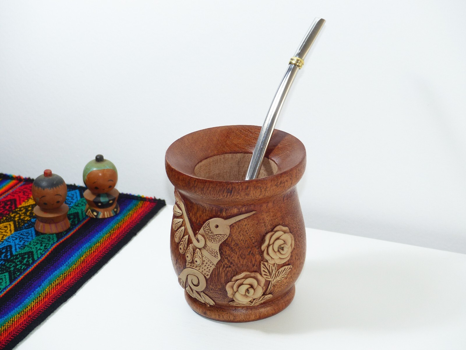 Wooden Algarrobo Mate Cup + Straw + Gift – Yerba Mate Tea – Handmade – Argentina