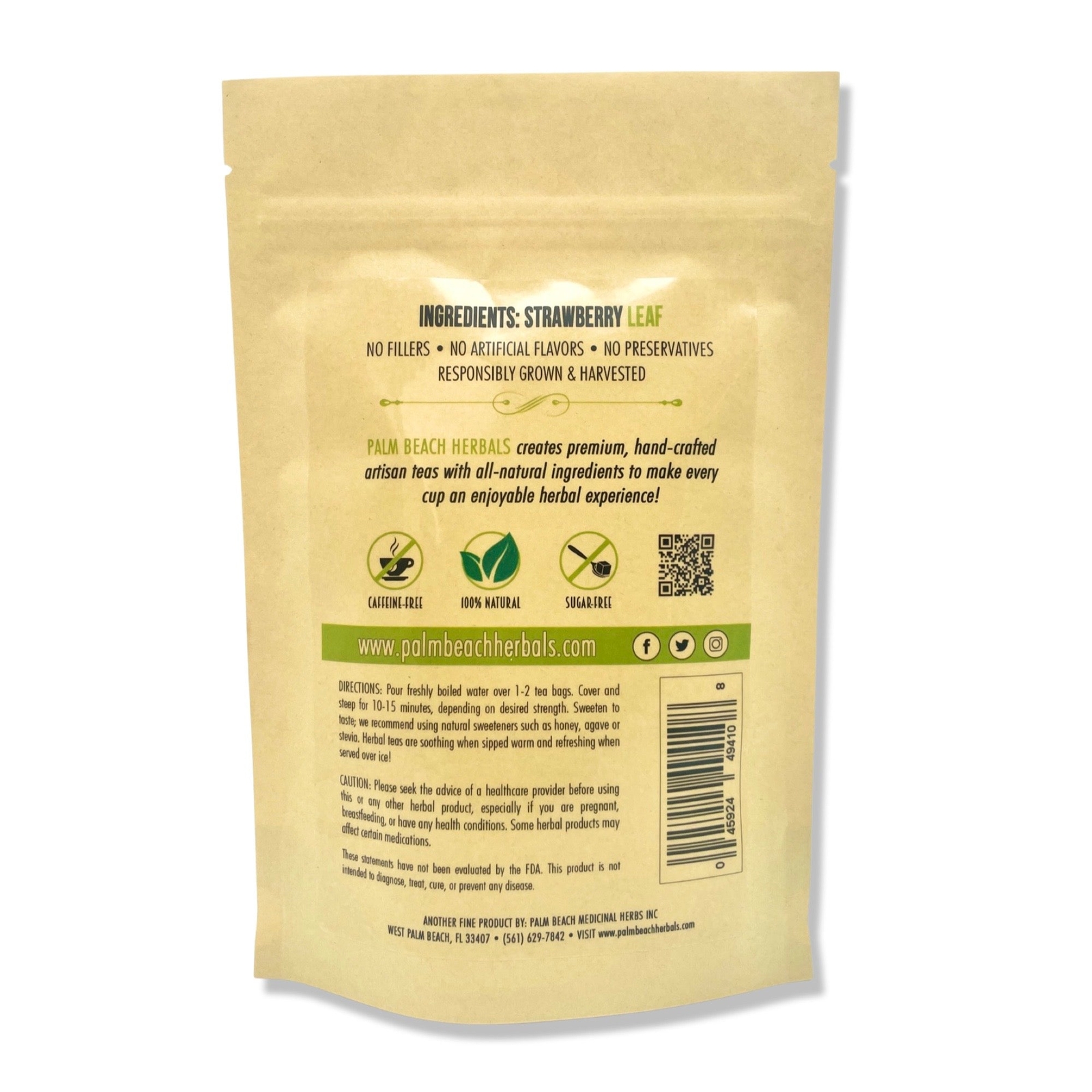 Strawberry Leaf Tea by Palm Beach Herbals | 30ct, Caffeine-Free