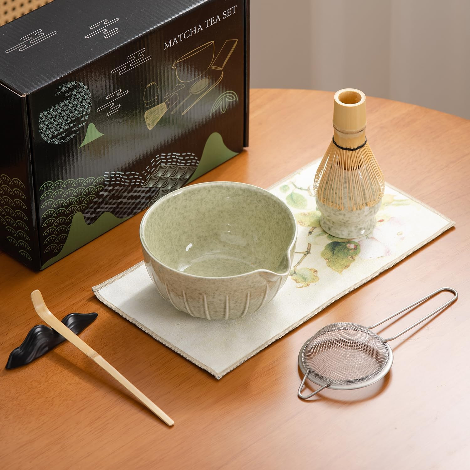 Matcha Whisk Set – 7PCS Matcha Kit ，Matcha Bowl with Spout, Bamboo Whisk