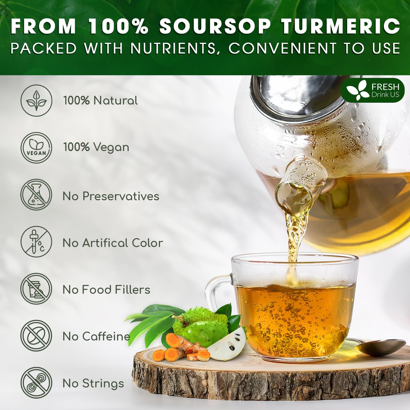 , Premium 40 Soursop Turmeric Tea Bags, 100% Natural, Blend of Soursop Leaves…