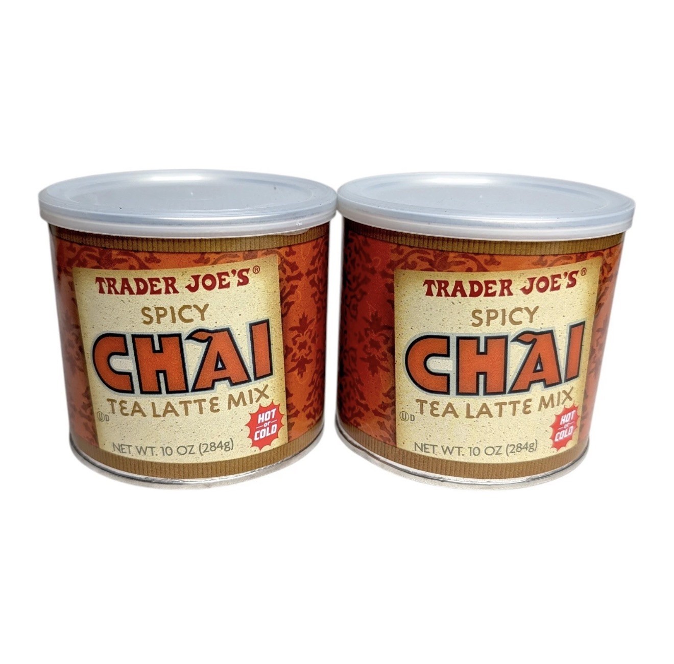 Trader Joes Spicy Chai Tea Latte Mix 10 oz Canister Lot of 2 Hot or Cold Drink
