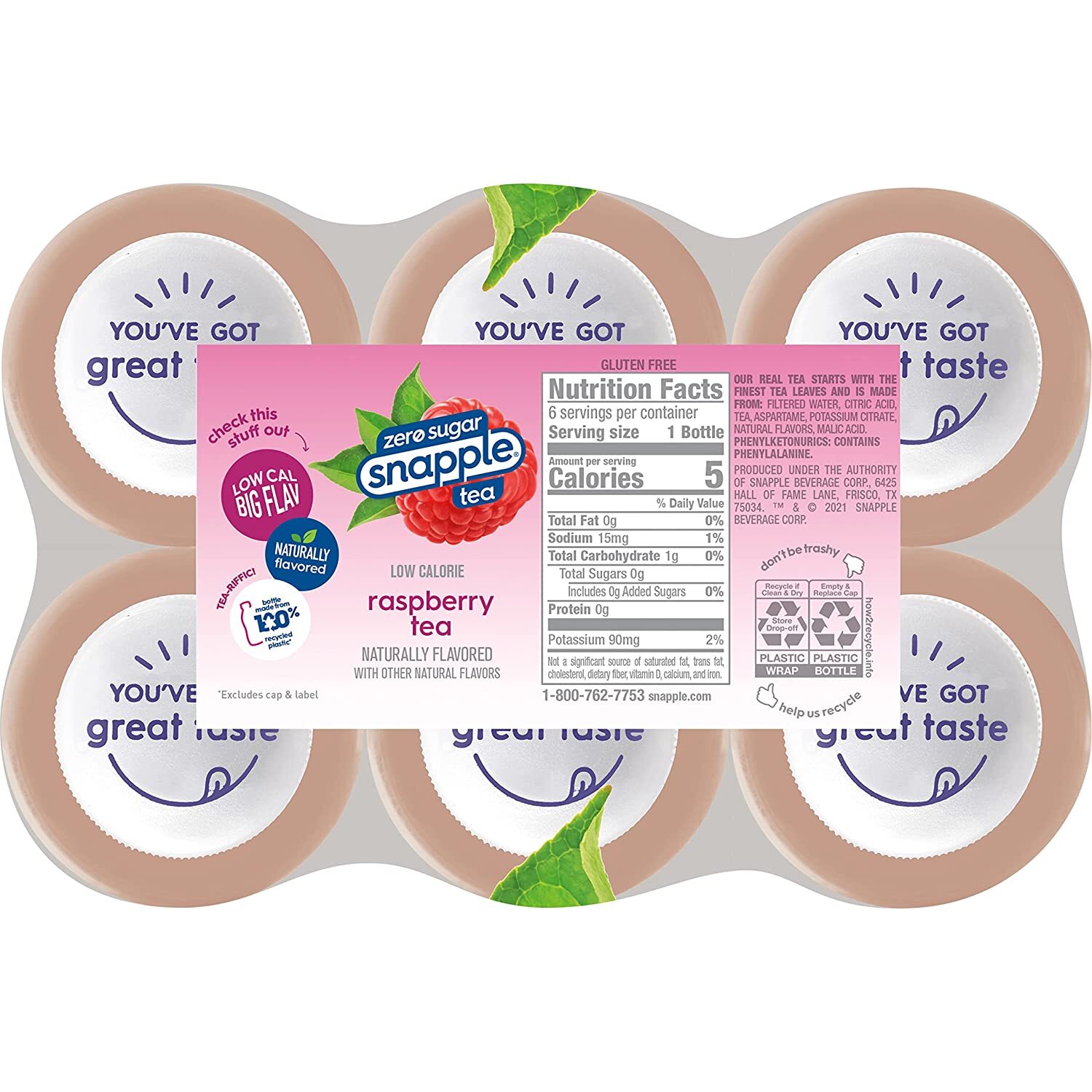Snapple Diet Zero Sugar Raspberry 16 oz Bottles (Pack Of 6) Free Shipping