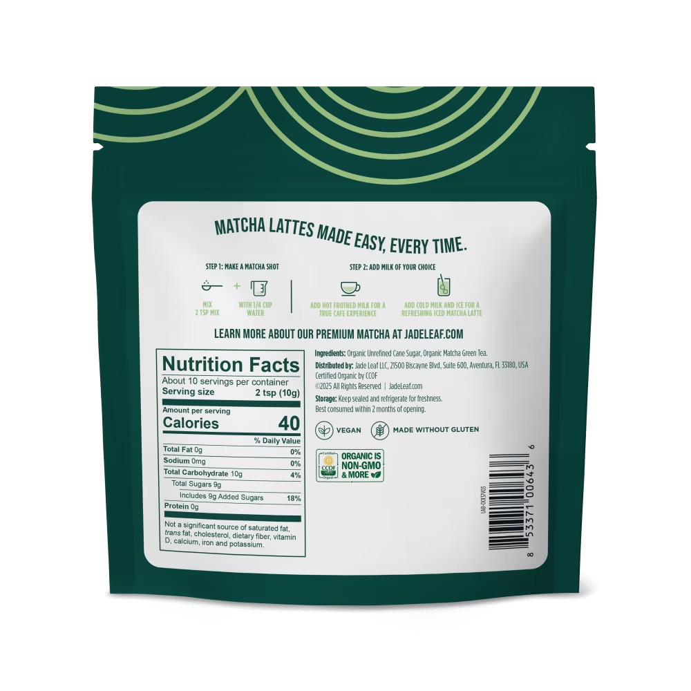 Jade Leaf Matcha, Organic Japanese Matcha Latte Mix, Powdered Tea, 3.5 Oz