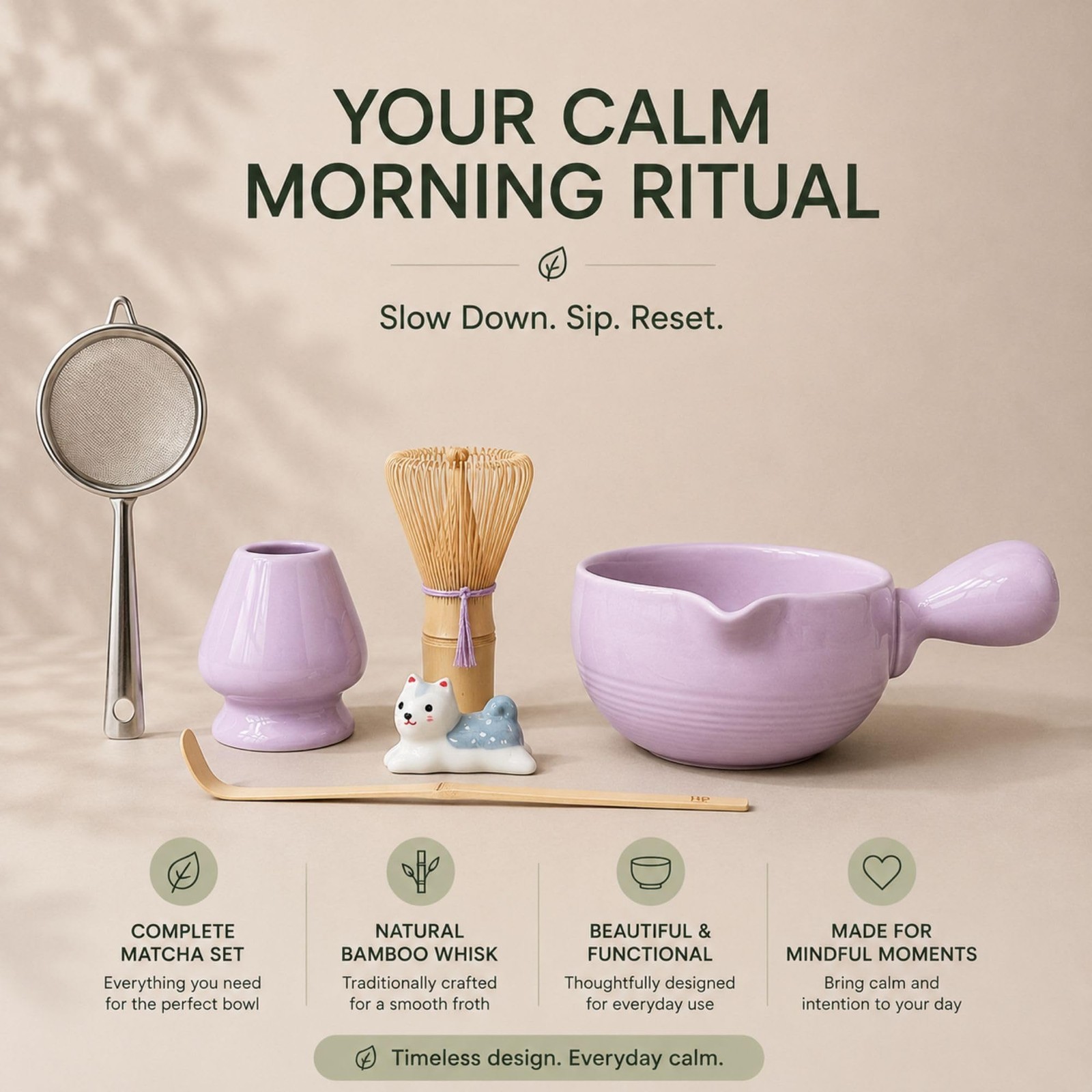 Matcha Bowl Set 12-14 oz with Handle & Spout – Complete Kit for Beginners