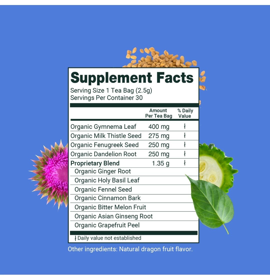 Herbaly Glucose Functional Tea Organic Blood Sugar Wellness, 30 Bags