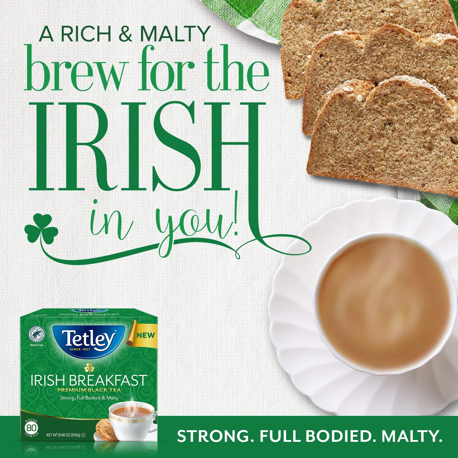 Tetley Irish Breakfast Black Tea 80 Count Premium Black Tea Bags No Strings