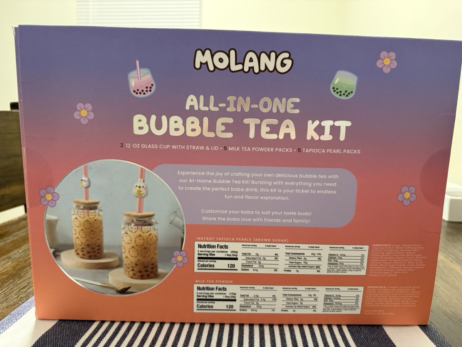 Molang All-In-One Bubble Tea Kit Brown Sugar 6 Milk Tea 6 Tapioca 2 Glasses