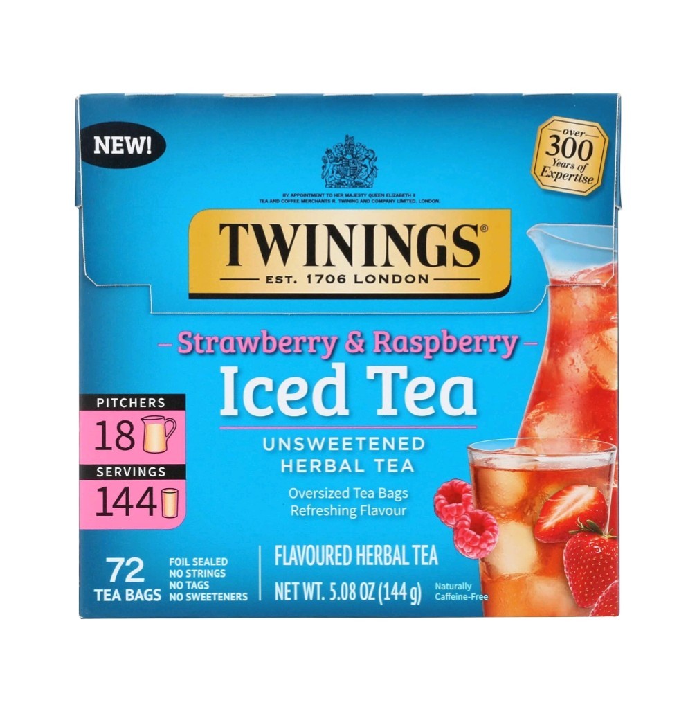 Twinings Strawberry & Raspberry Flavored Iced Tea Bags 72 Count Exp. 7/16/27
