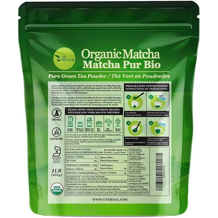 uVernal Organic Matcha Pure Green Tea Powder [USDA Organic] 1 lb (453g)