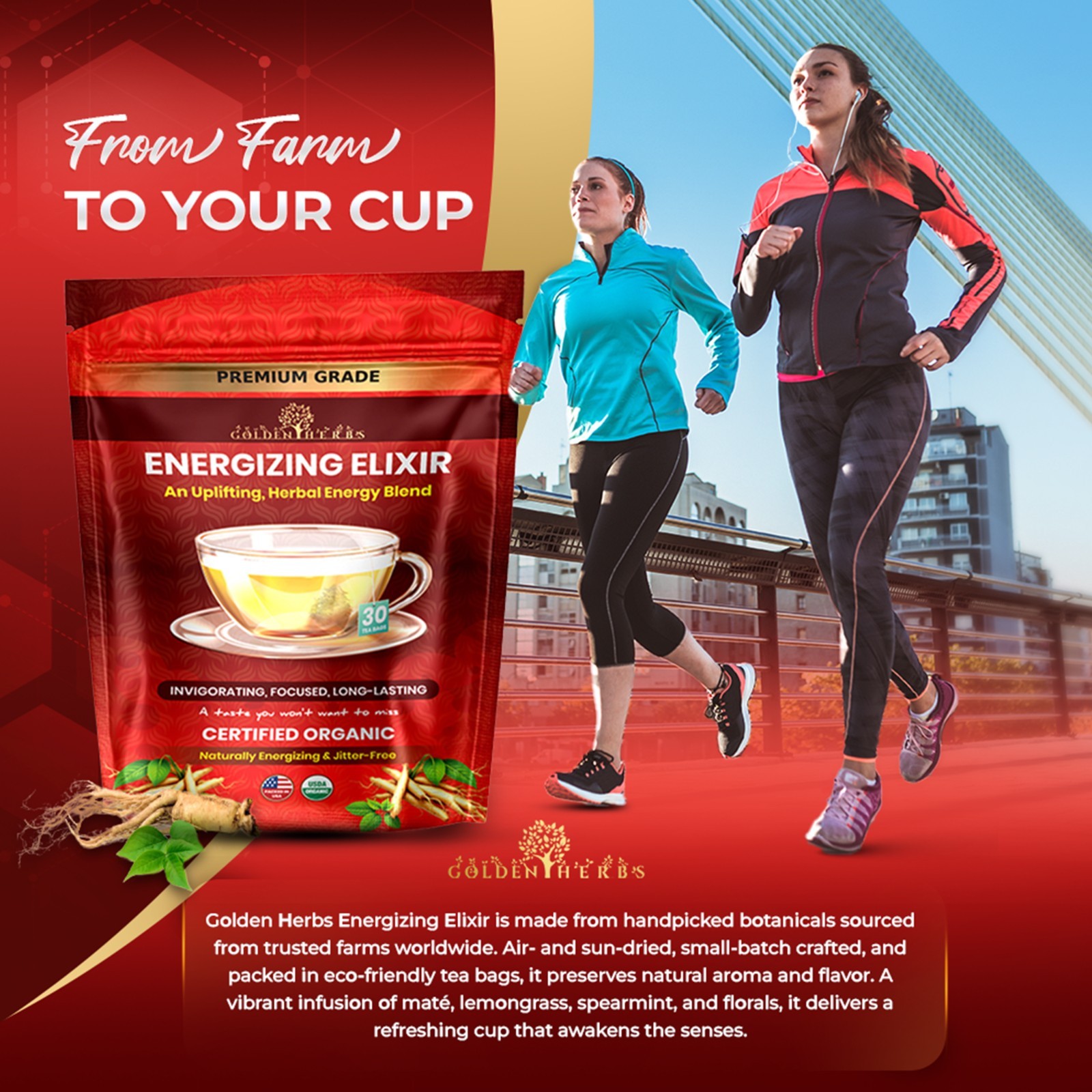 Golden Herbs Energizing Elixir Herbal Tea Natural Energy & Focus Support