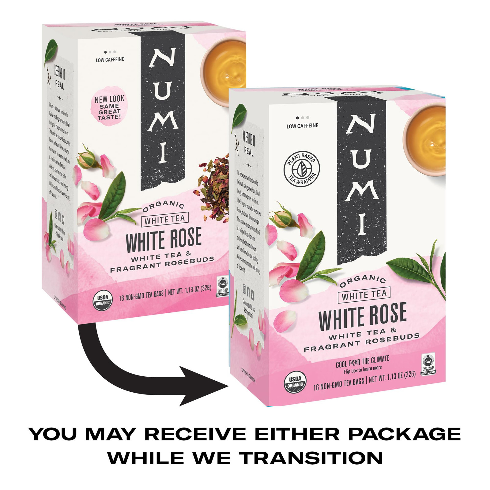 Numi Organic White Tea with Rose 16 Count Fresh Floral Bagged Tea