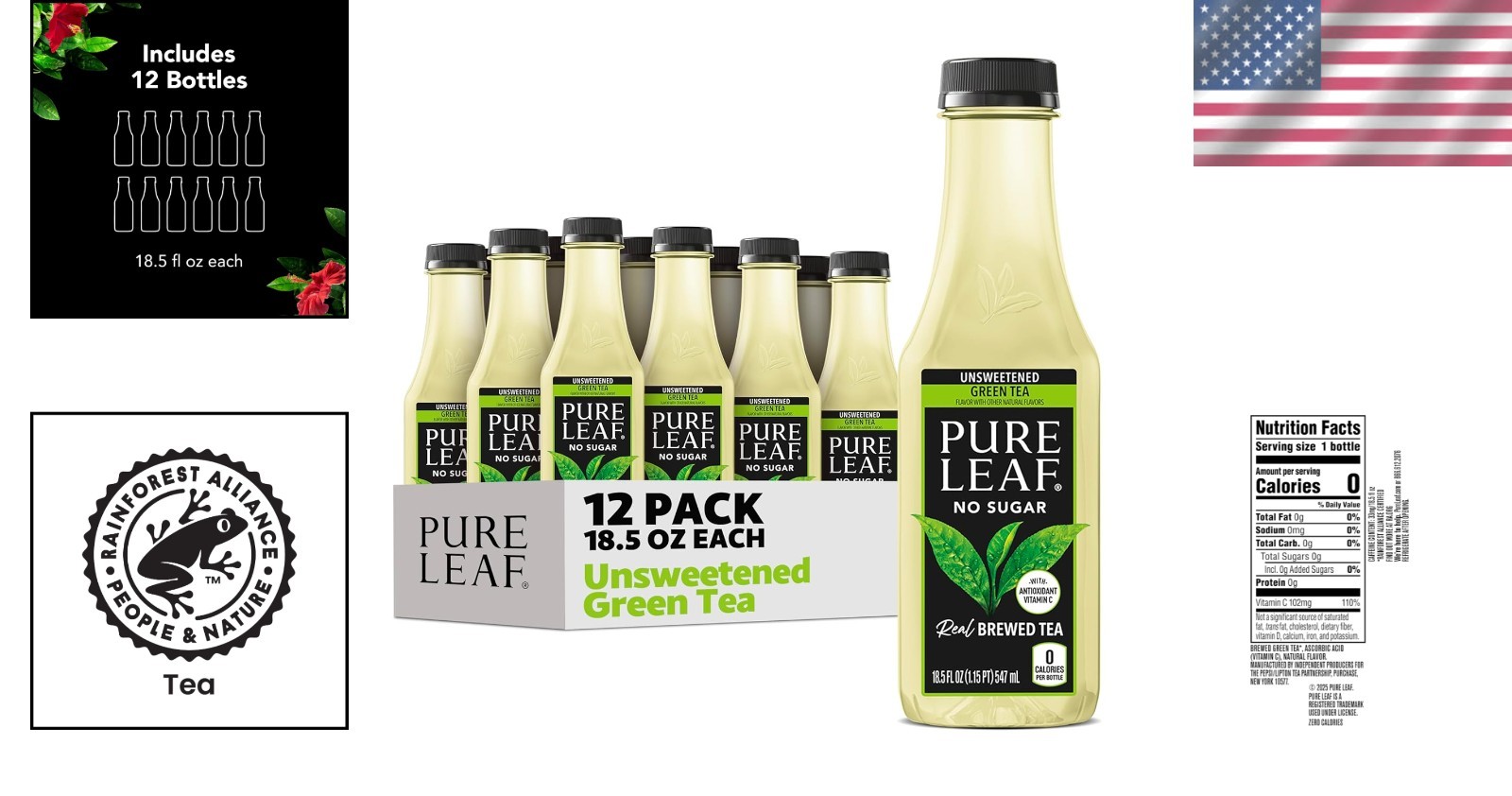 Pure Leaf Green Tea – 12 Bottles, Real Tea Leaves