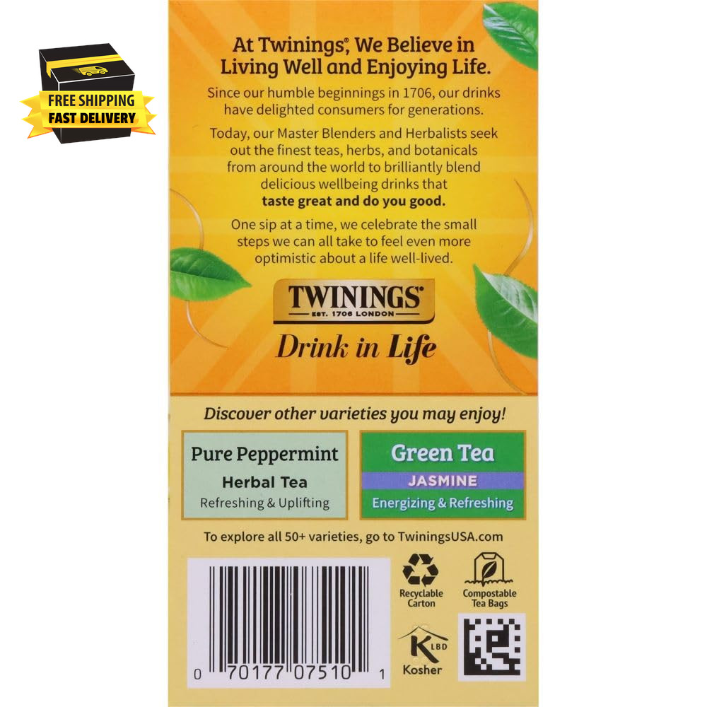 Lemon & Ginger Herbal Tea Individually Wrapped Bags, 20 Count (Pack of 1), Tangy