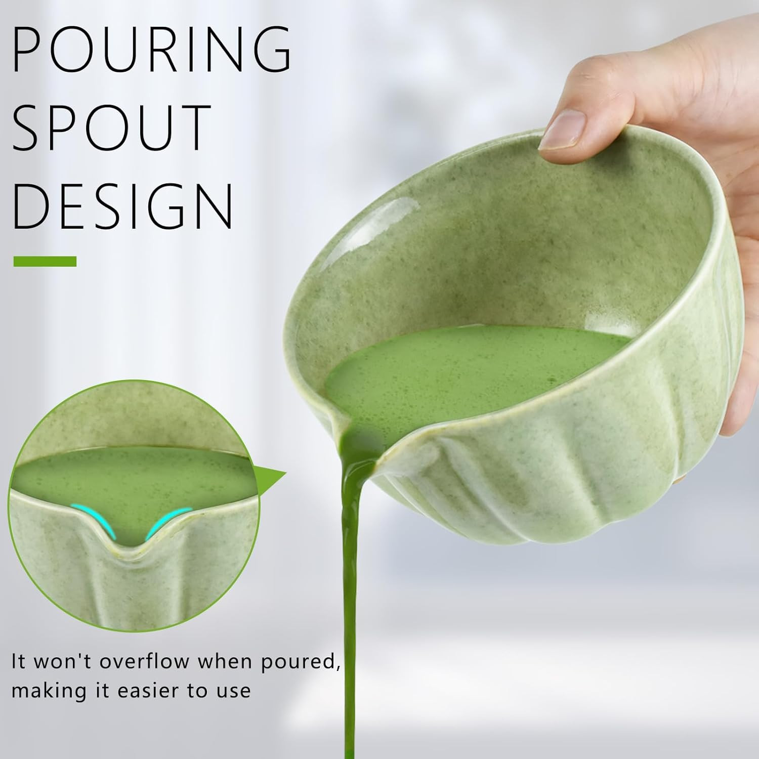 Japanese Matcha Set, Matcha Bowl with Pouring Spout, Matcha Whisk, Tea Scoop, Wh