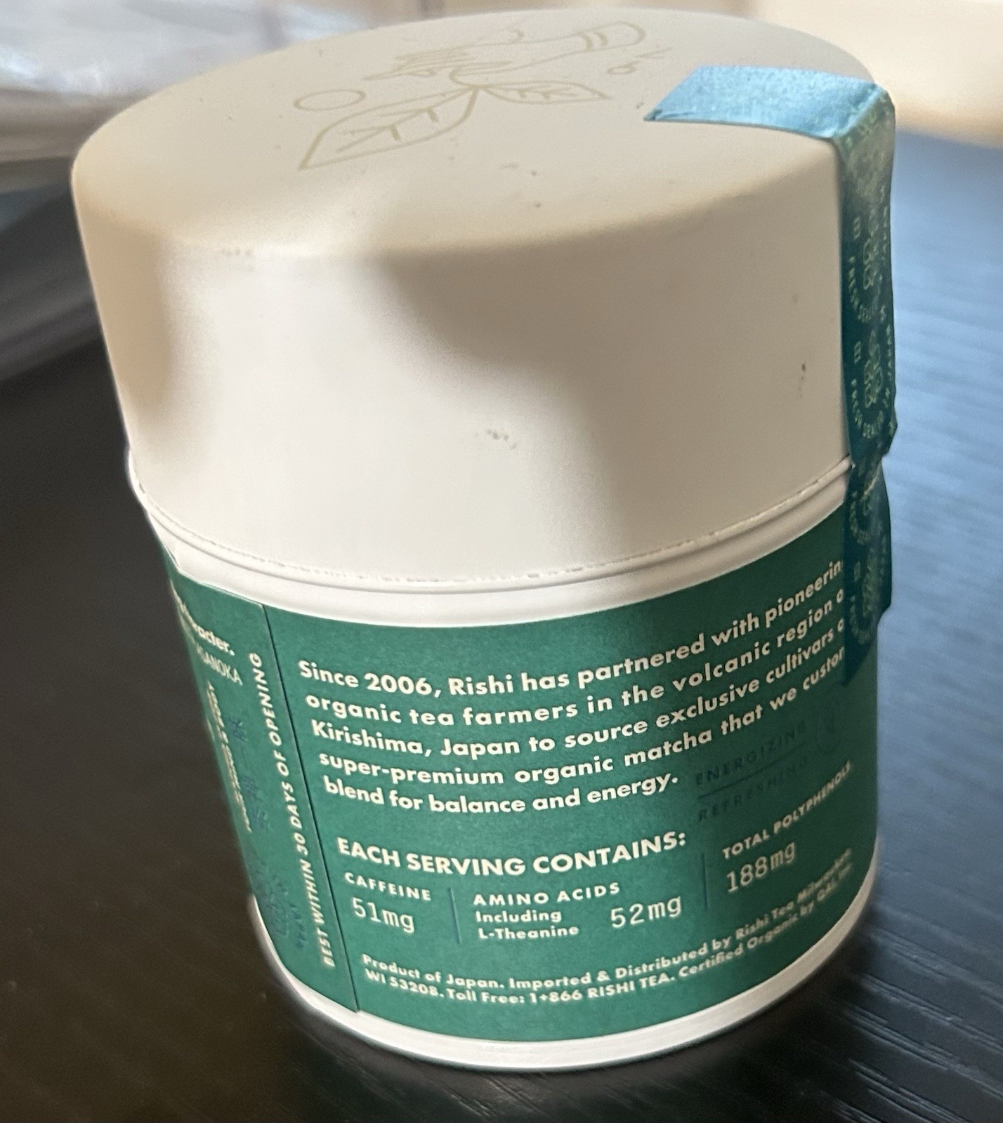Rishi Organic Everyday Matcha Green Tea Powder Single Origin 1.05 oz (30g)