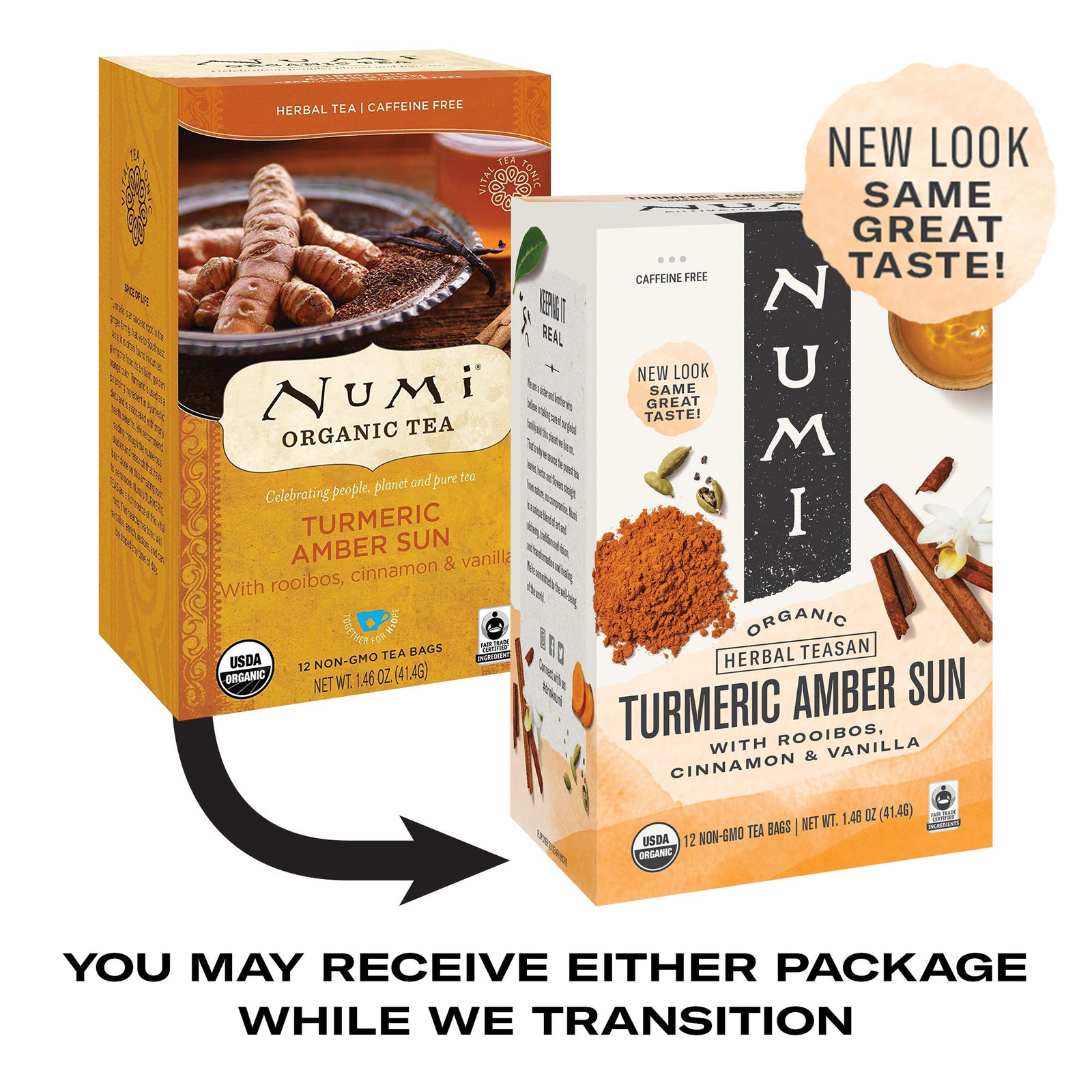 Numi Organic Golden Orange Turmeric Tea 12 Count Herbal Non GMO Caffeine Free