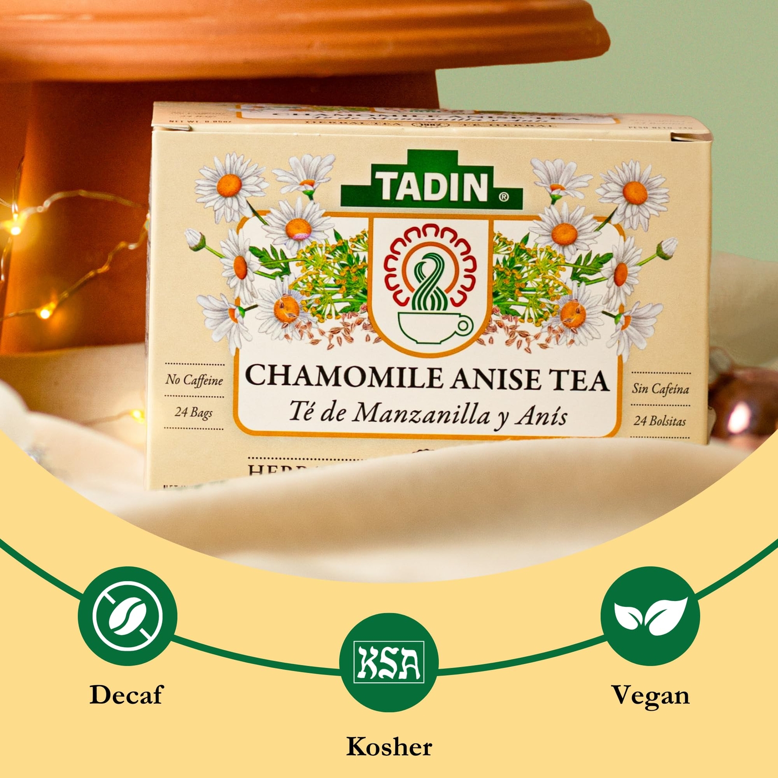 Tadin Chamomile Anise Herbal Tea Bags 24 Count Caffeine Free Relaxation Blend