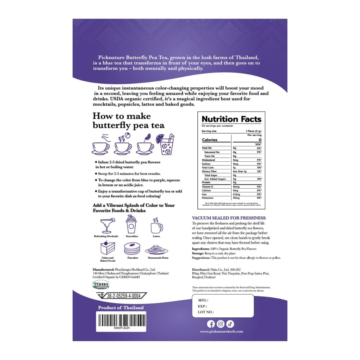Butterfly Pea Flower Tea Loose Leaf – Herbal Blue Tea Gifts 100+ Cups