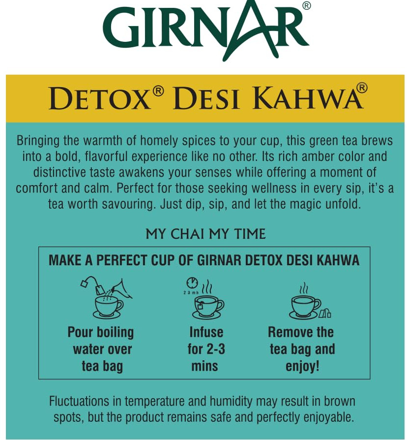 Girnar Detox Green Tea-Desi Kahwa 36 tea bag 90g for herbal immunity weight loss