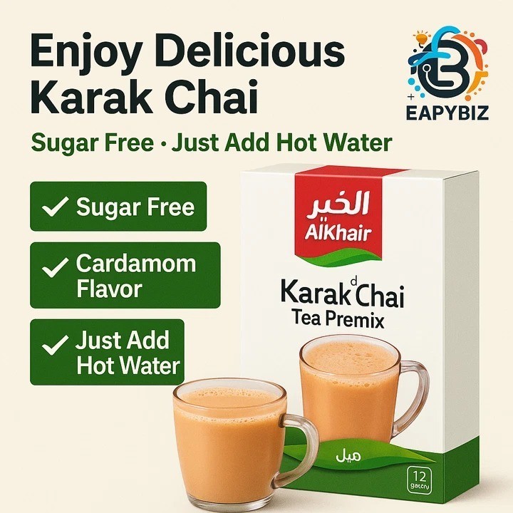 Karak Chai Tea Premix 12 Sachets 180g – Sugar Free Cardamom Instant Milk Tea