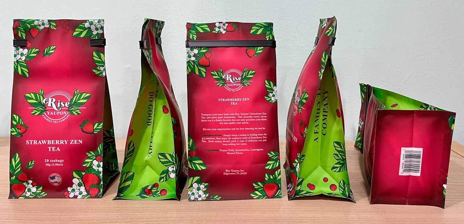 Rise Yaupon Strawberry Zen Yaupon Holly Tea, 20 Tea Bags, 1.06 Oz, Caffeinated