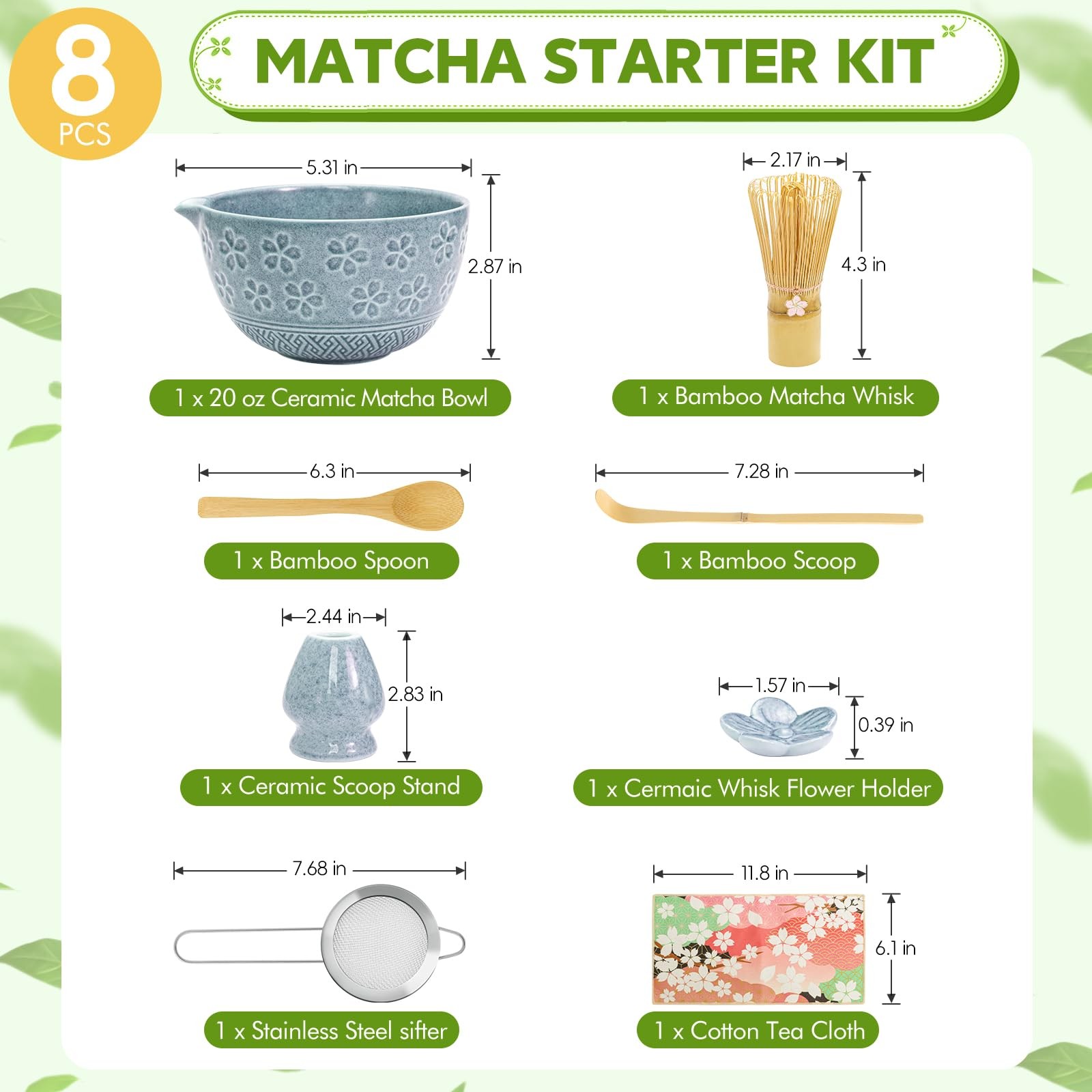 8 PCS Matcha Whisk Set, Japanese Tea Set includes Matcha Bowl Tea Making Tool…