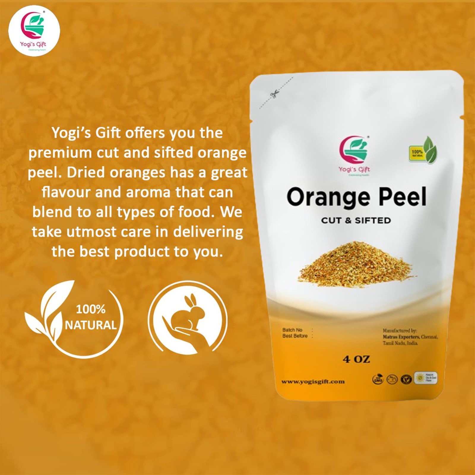 Dried Orange Peel 4 oz | Rich Citrus Aroma and Flavour | Small Granules | Per…