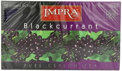 Impra Blackcurrant Pure Ceylon Black Tea Teabags Sri Lanka 100 Tea Bags