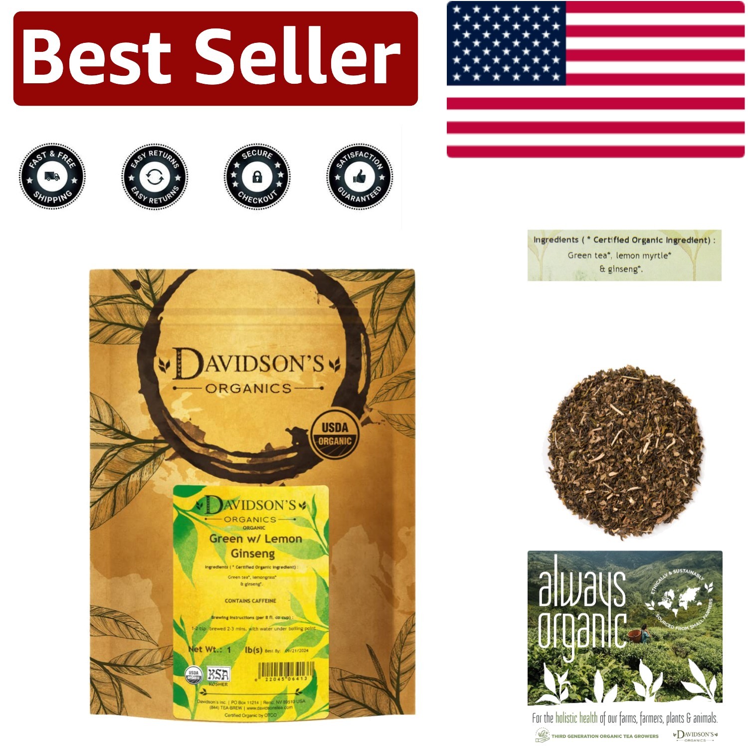 Sustainably Farmed Green Tea with Lemon Ginseng – 16 Ounce for Daily Rituals