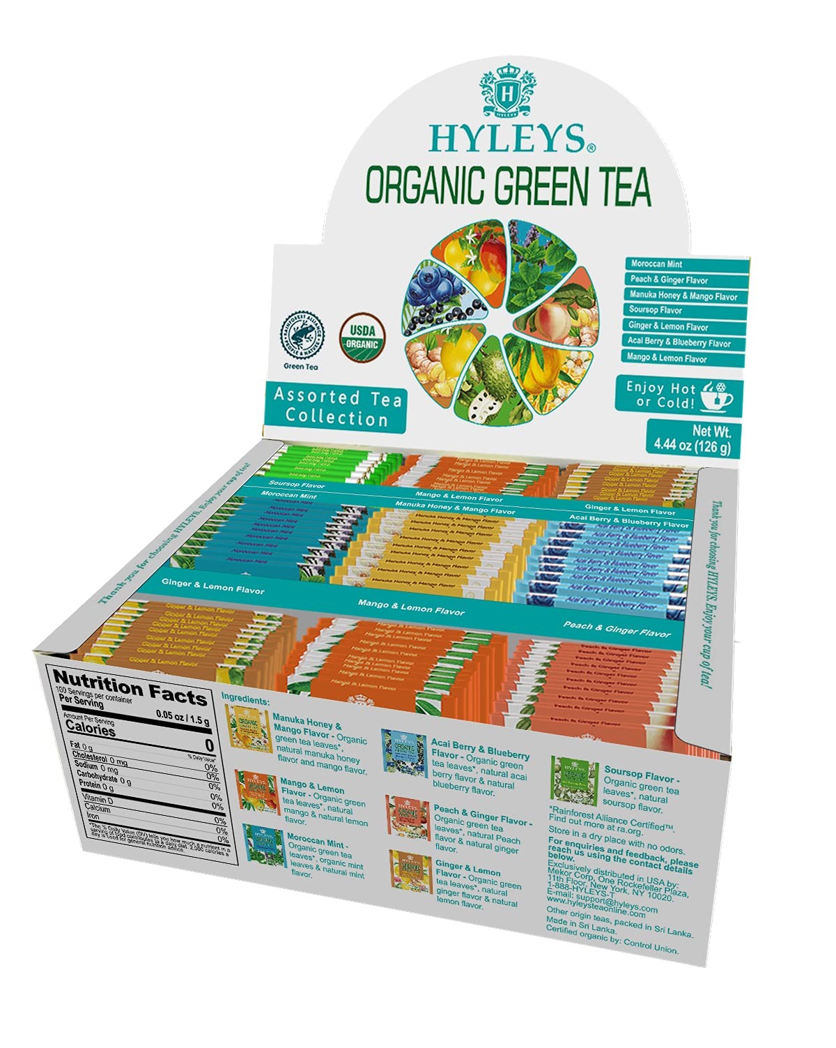 Hyleys Organic Green Tea 7 Assorted Flavors – 84 Tea Bags