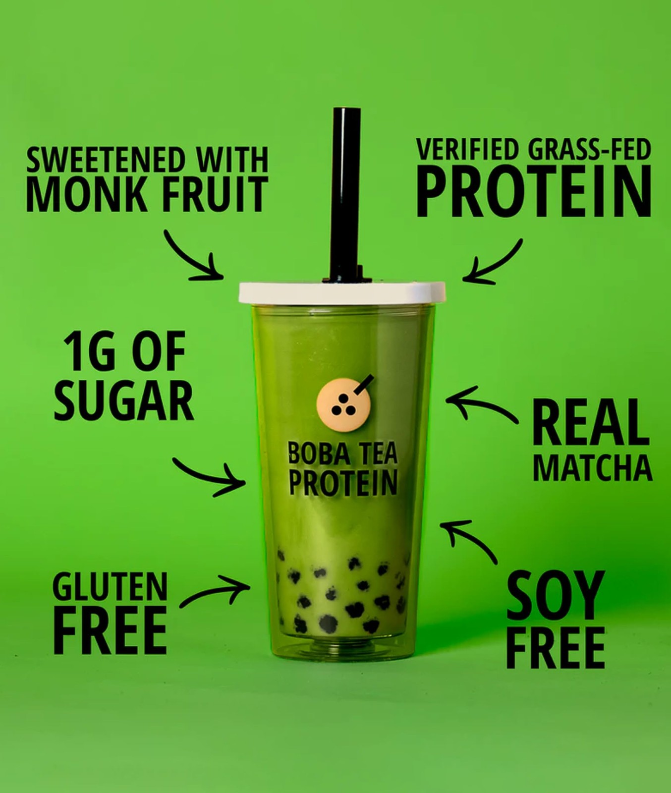 Boba Tea Protein Matcha Latte | 25g GrassFed Whey Protein Isolate Powder | Gl…