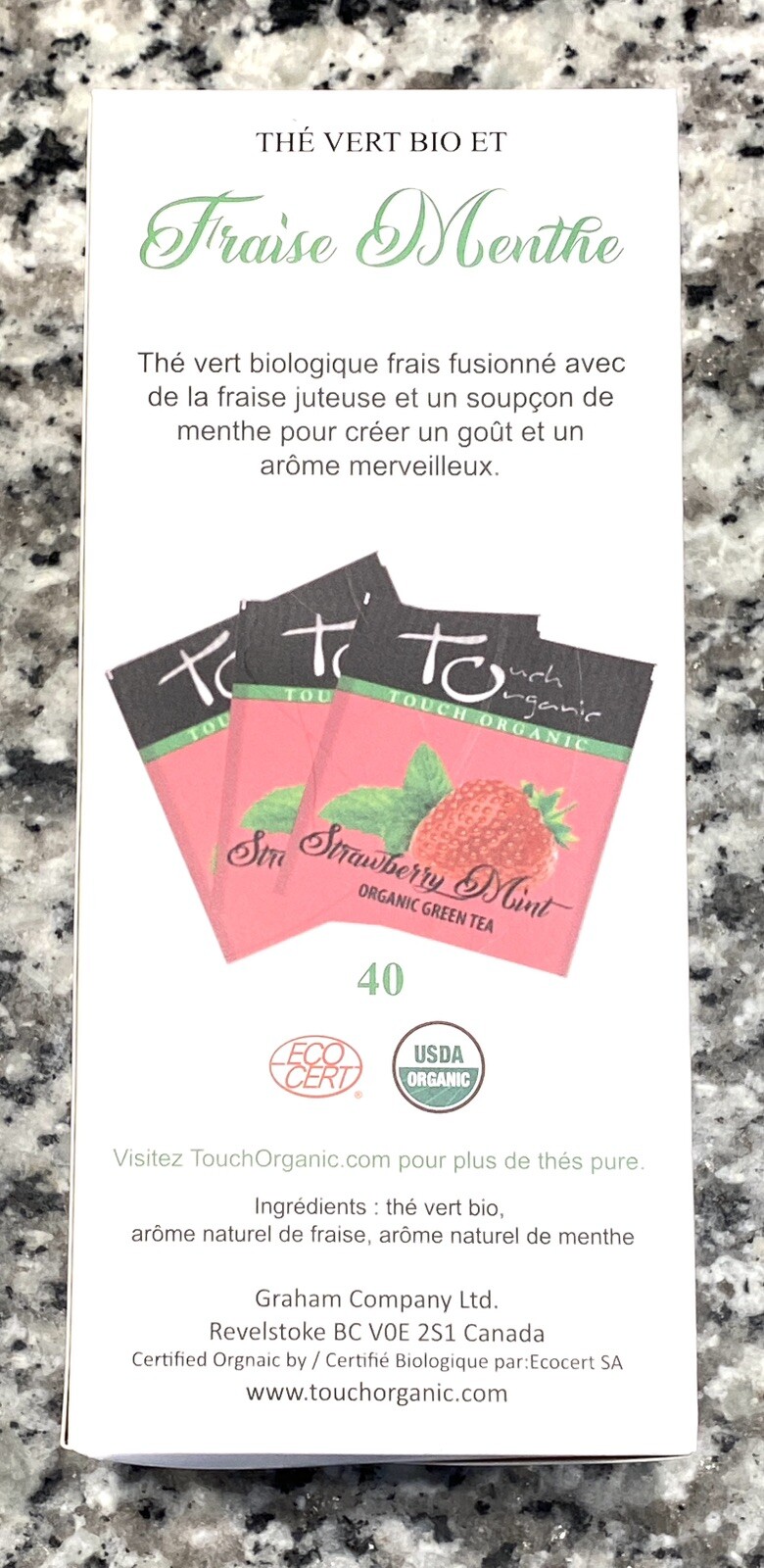 Touch Organic Strawberry MINT Green Tea Bags, 40 Bags, 2.5 oz