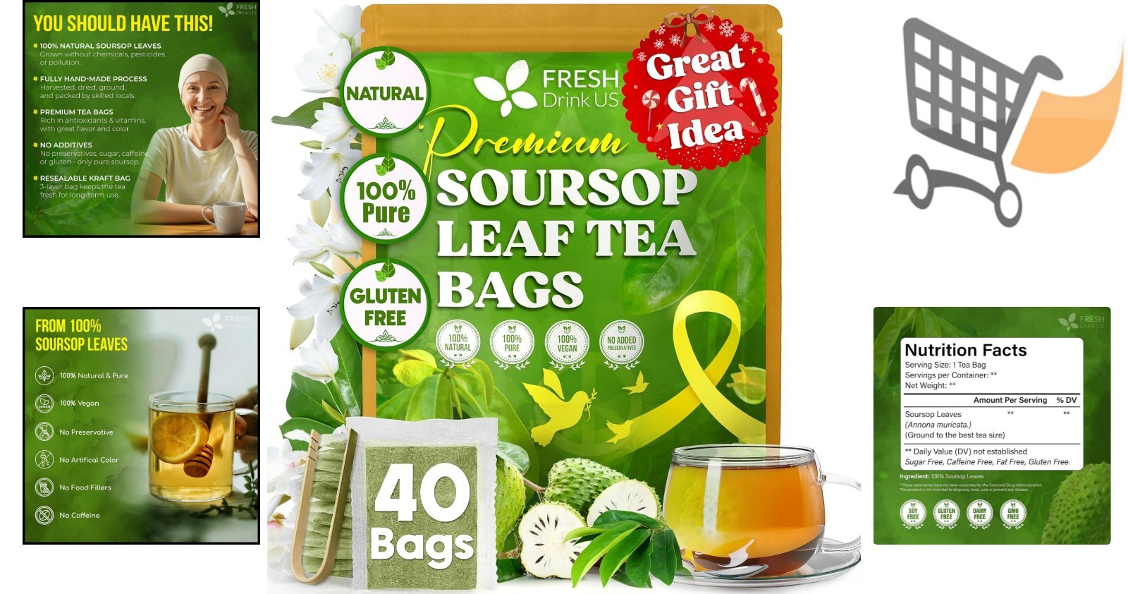 Soursop Tea Bags Natural Herbal Relaxation Caffeine Free Gluten Free 40