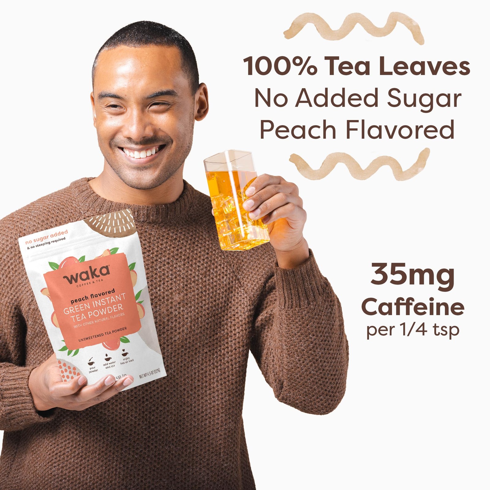 Waka Instant Green Tea Mix, Peach Flavored – 100% 4.5 Ounce (Pack of 1)
