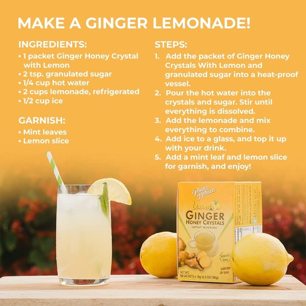Instant Lemon Ginger Honey Crystals, 30 Sachets – Instant Hot or Cold Beverage –