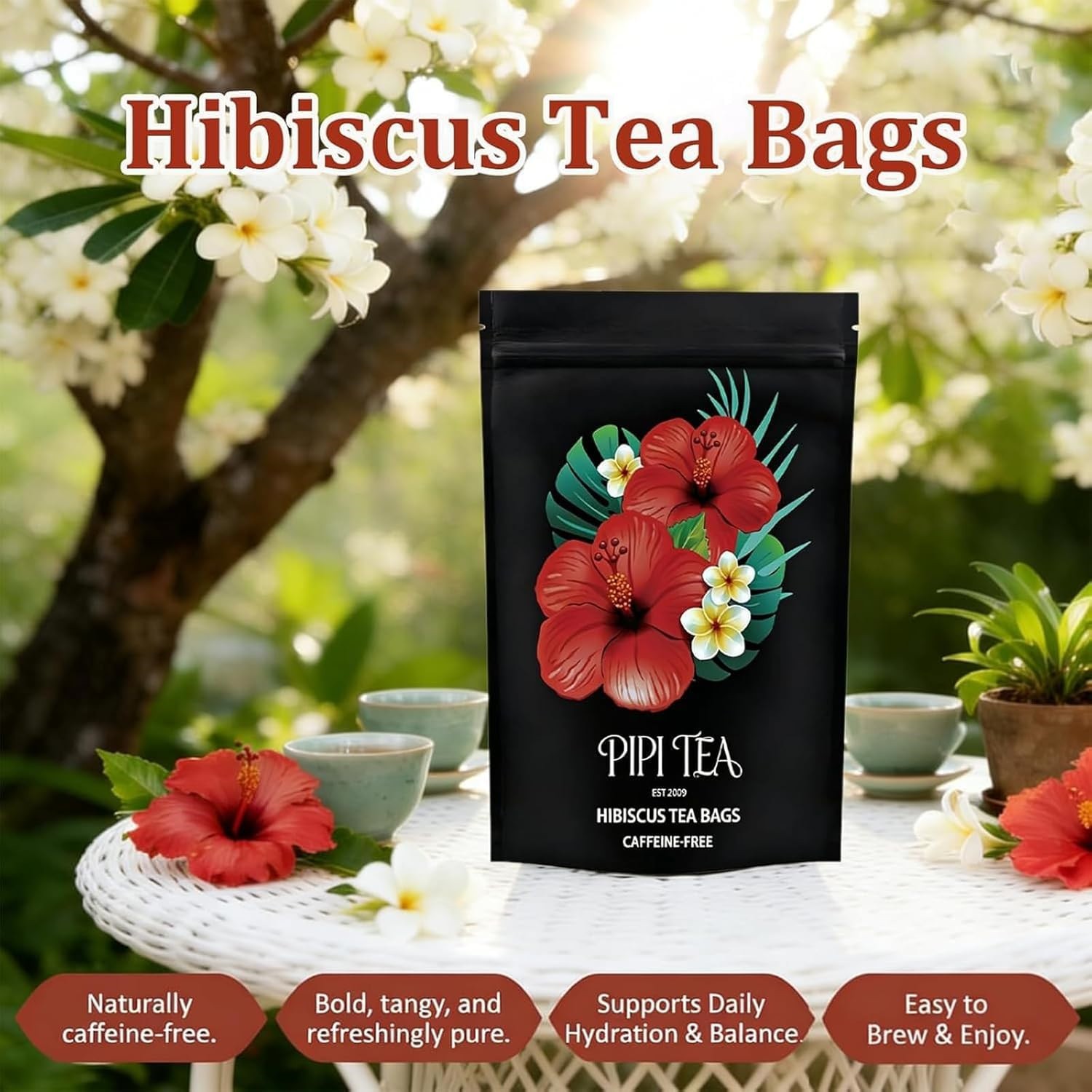 5X PiPi Tea Organic Hibiscus Tea Bags – Caffeine Free Herbal Tea Rich in Antioxi