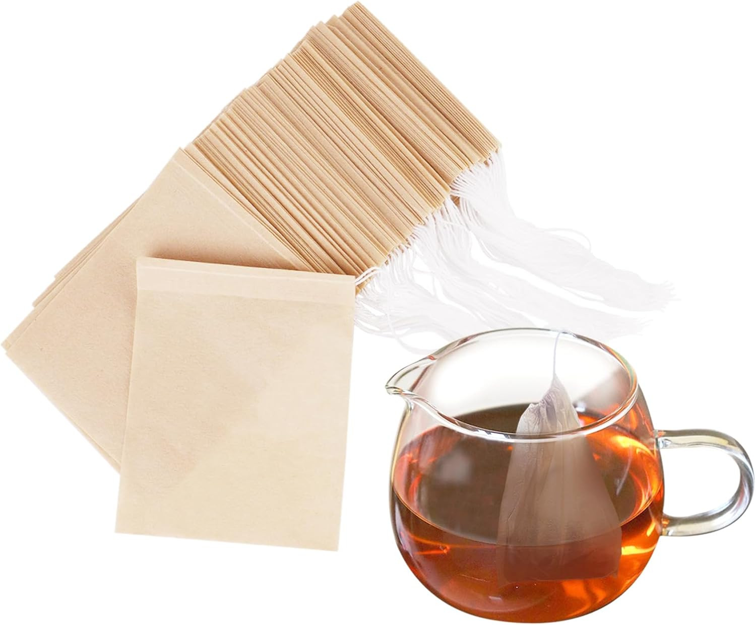 100 Pack Disposable Tea Filter Bags Wood Pulp Paper Drawstring Loose Leaf Coffee