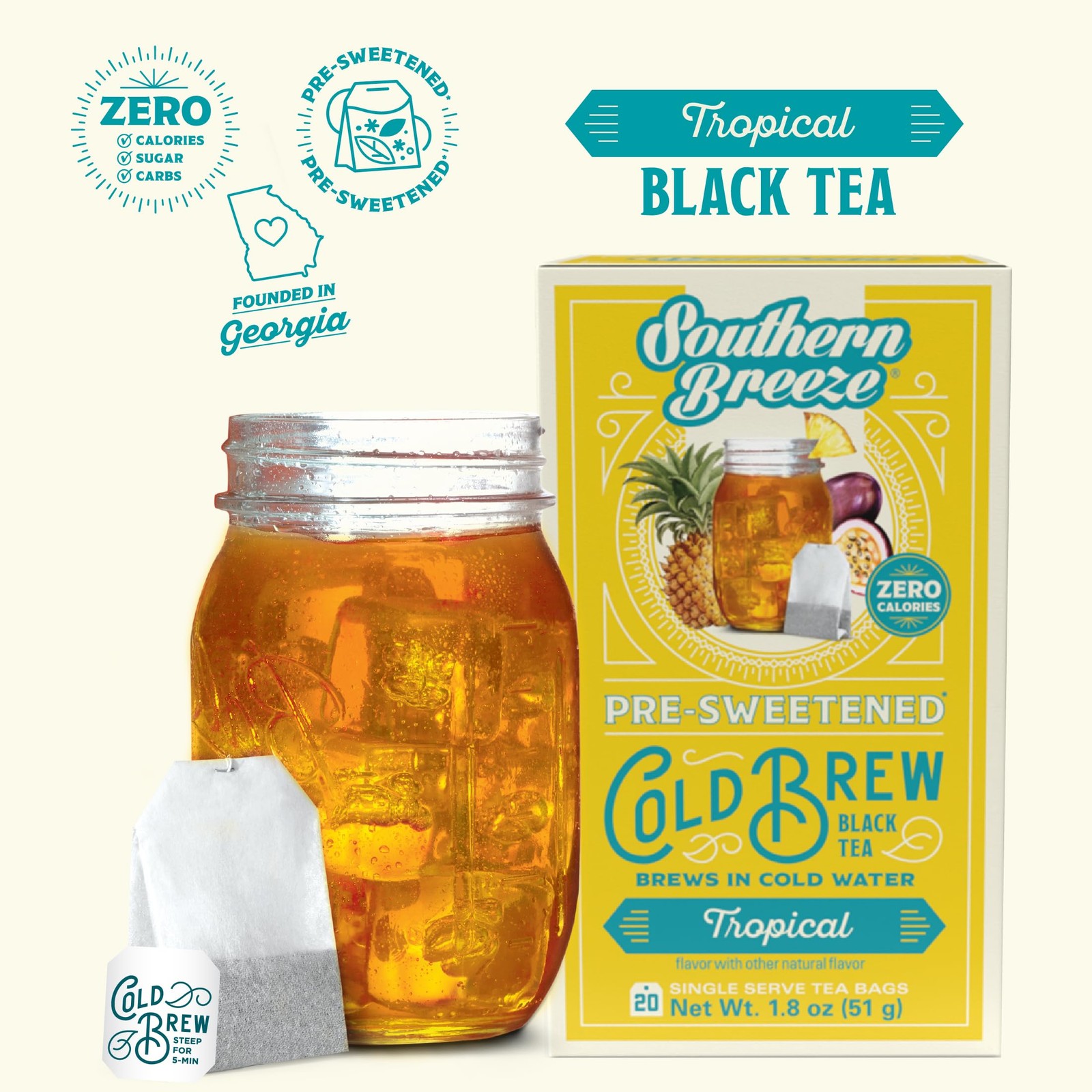 Cold Brew Sweet Tea Tropical Iced Tea with Black Tea and Zero Carbs Zero Suga…