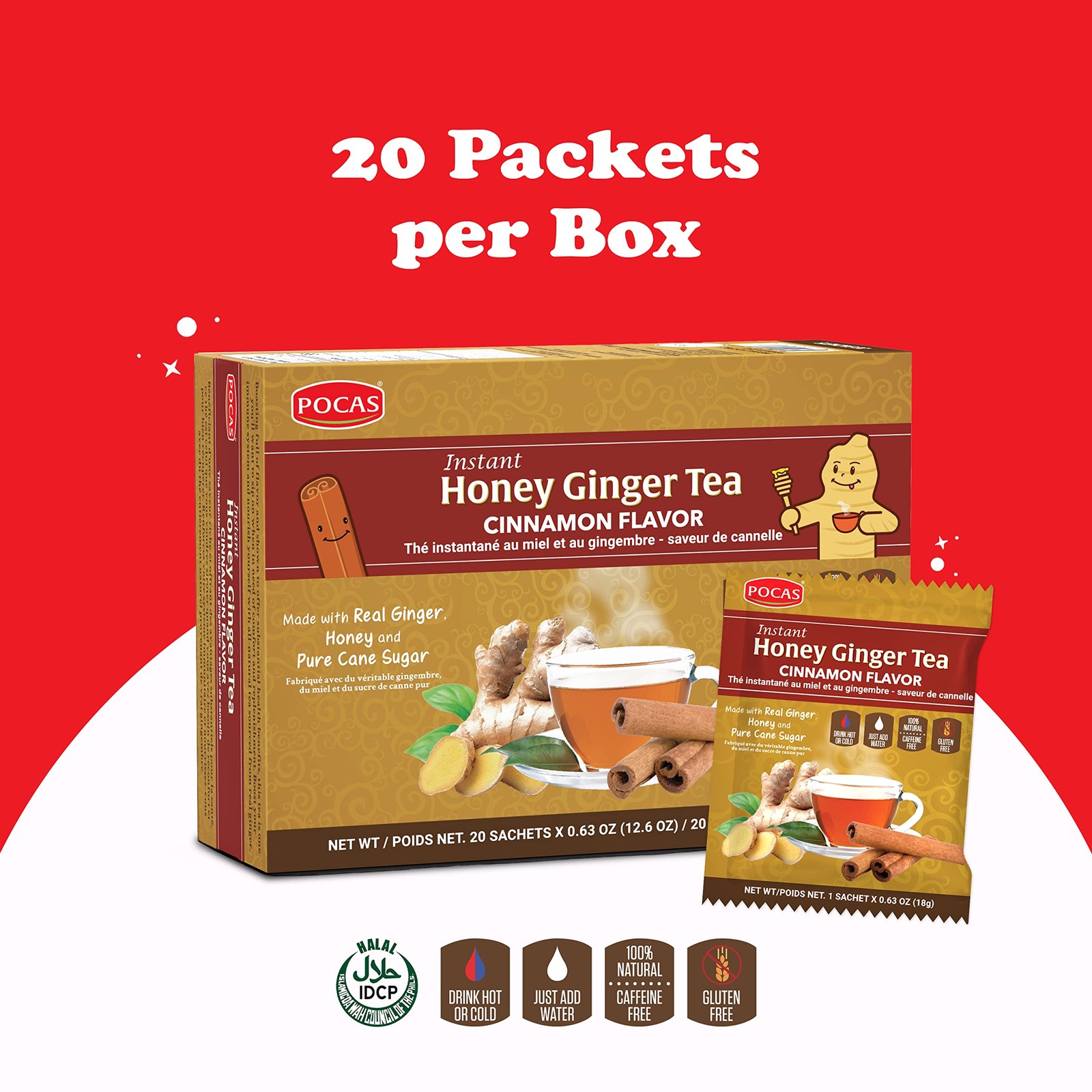 Pocas Honey Ginger Instant Tea Powder, Cinnamon Flavor, Ginger Extract & Real…