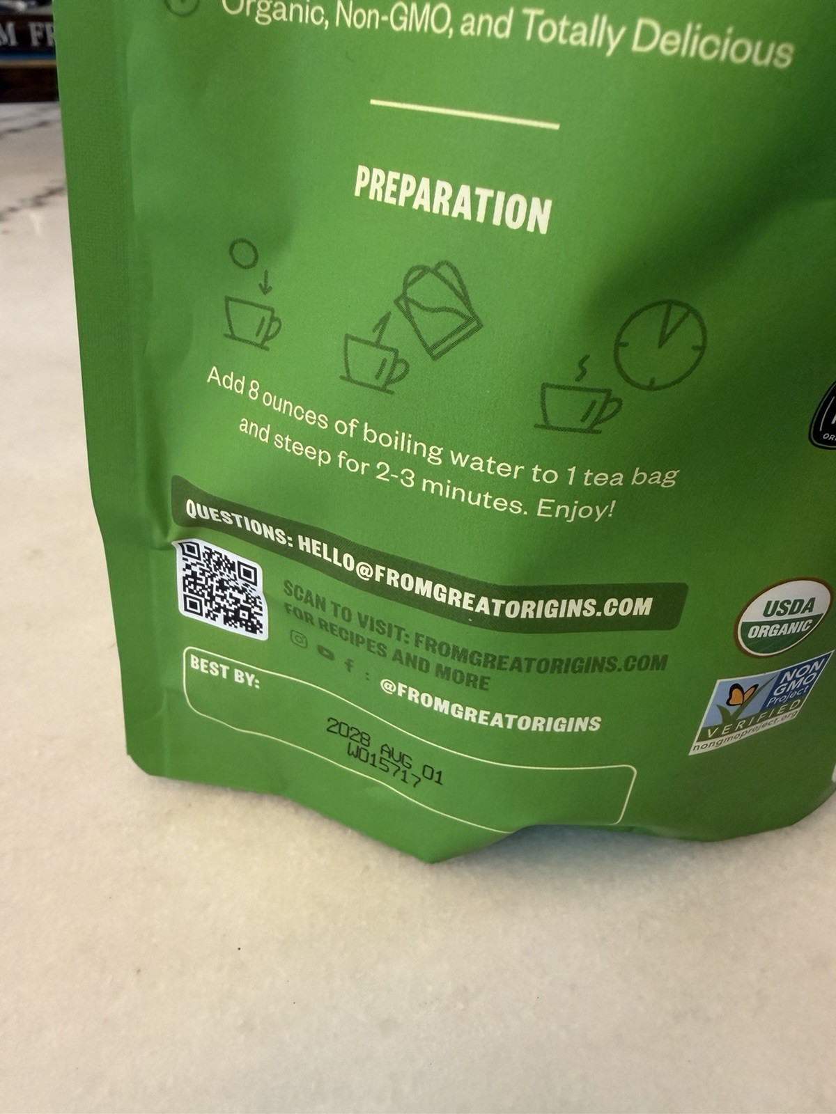 FGO Organic Green Decaf Tea, 100 Count, Eco-Conscious 100 Count 08/2028 New