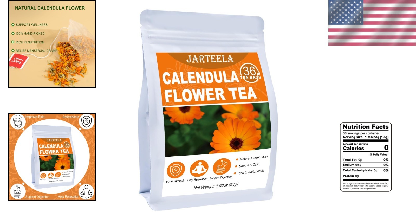 Calendula Tea Bags, 36 Count – Natural, Caffeine-Free Infusion for Soothing Sip